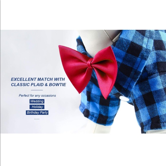 Other - Black and blue casual dog plaid shirt with bow tie